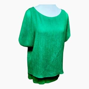 Express Blouse Top Womens Size Large Sheer Green Shimmer Holiday Christmas